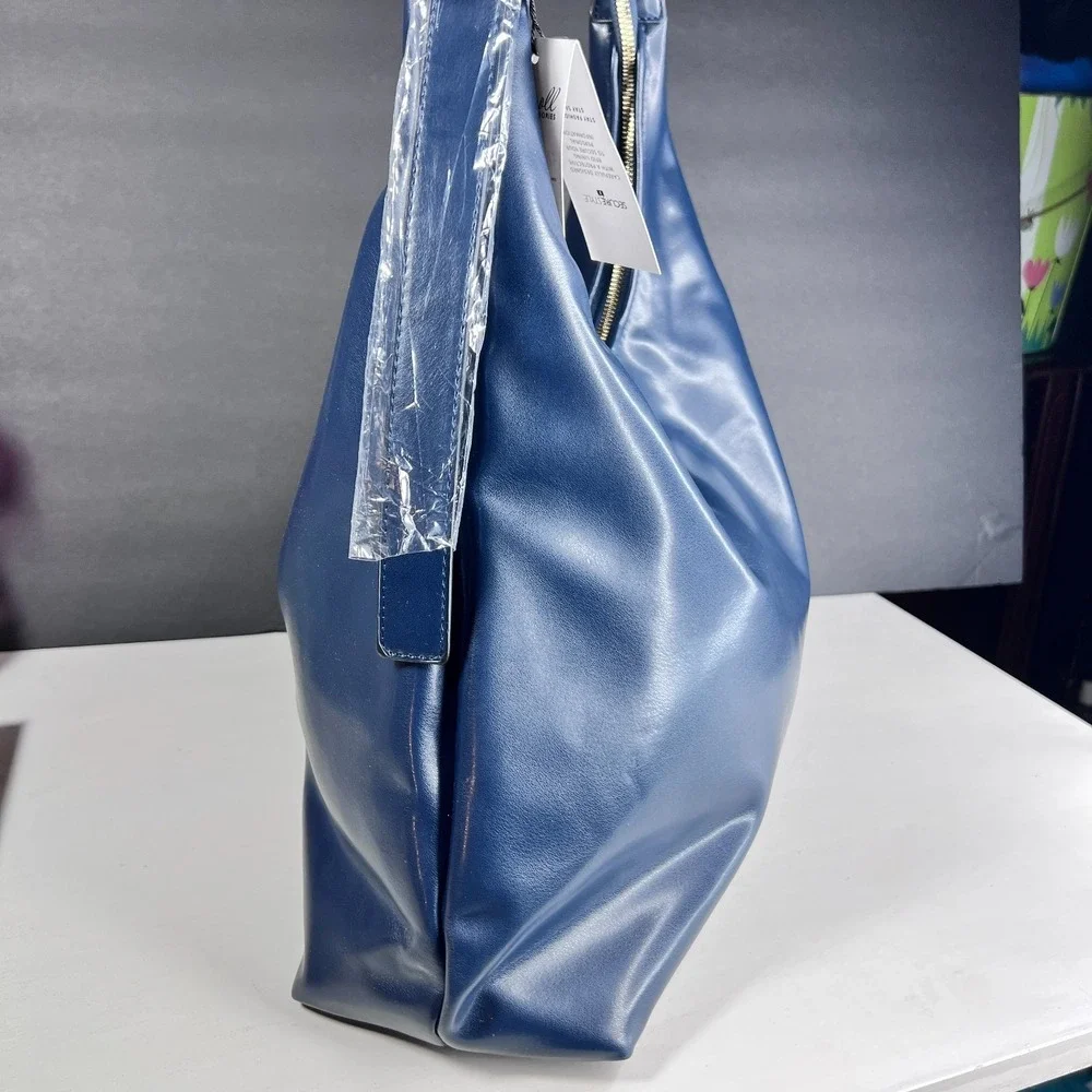 K Carroll Brit Hobo Shoulder Bag Navy Blue Faux Leather Zipper Pocket NWT